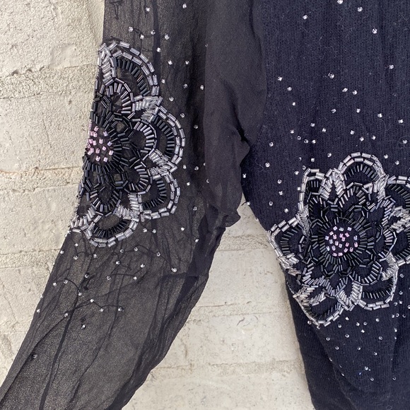 Karen Kane Vintage Tie Waist Black Beaded Cardigan. Size S - Picture 2 of 7